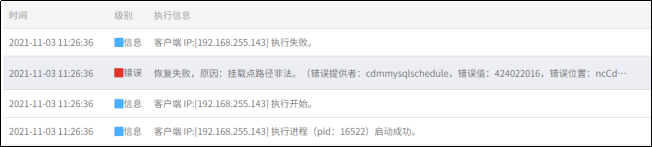 AnyBackup-MySQL 副本数据管理数据访问任务失败，显示错误信息：恢复失败，原因：挂载点路径非法